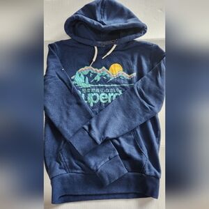 Superdry Men's Navy Hoodie with Graphic Design Size m